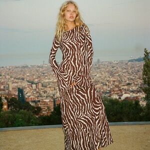 Gia Brown Zebra Print Maxi Dress